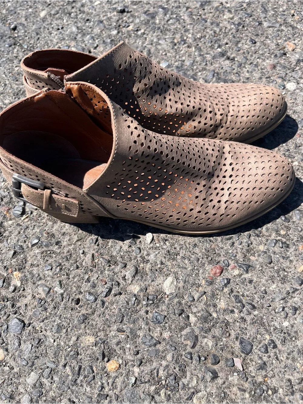 Indigo Taupe Perforated Suede Ankle Booties